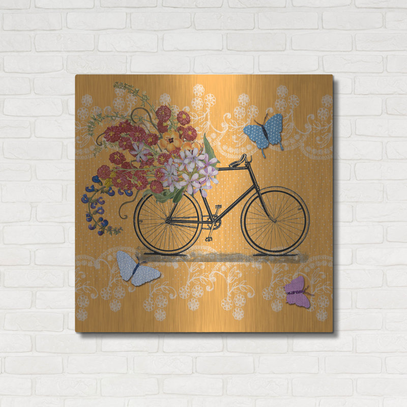 Art mural en métal luxueux «Flower Market Bicycle» par Art Licensing Studio, 36 po x 36 po