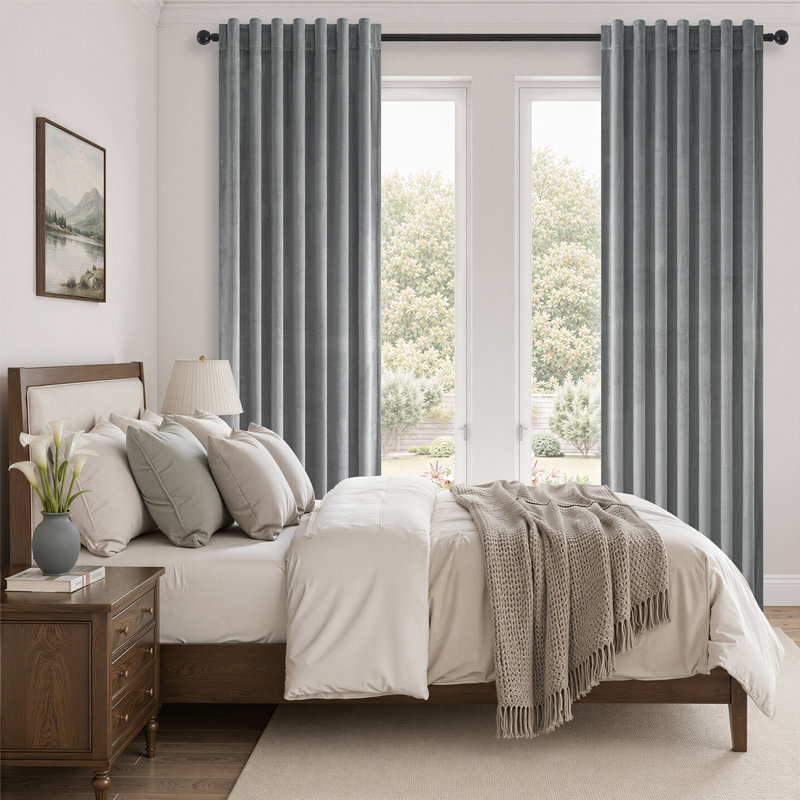 Rideau isolant 100% occultant en velours Alicea, Gris clair, L 52 po x L 96 po