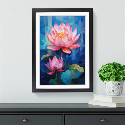 Lotus Flower Cubism - Single Picture Frame Print on Wood