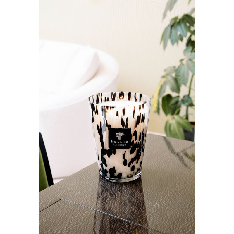 Pearls Black Candle, 6.3" H x 5.85" W x 5.85" D
