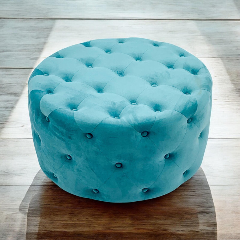 Sheffer 80cm W Velvet Round Pouffe, Blue
