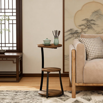 3-Tier Round Side Table With Storage, Industrial Vintage End Table For Small Spaces, Accent Table For Living Room, Bedroom, Or Office