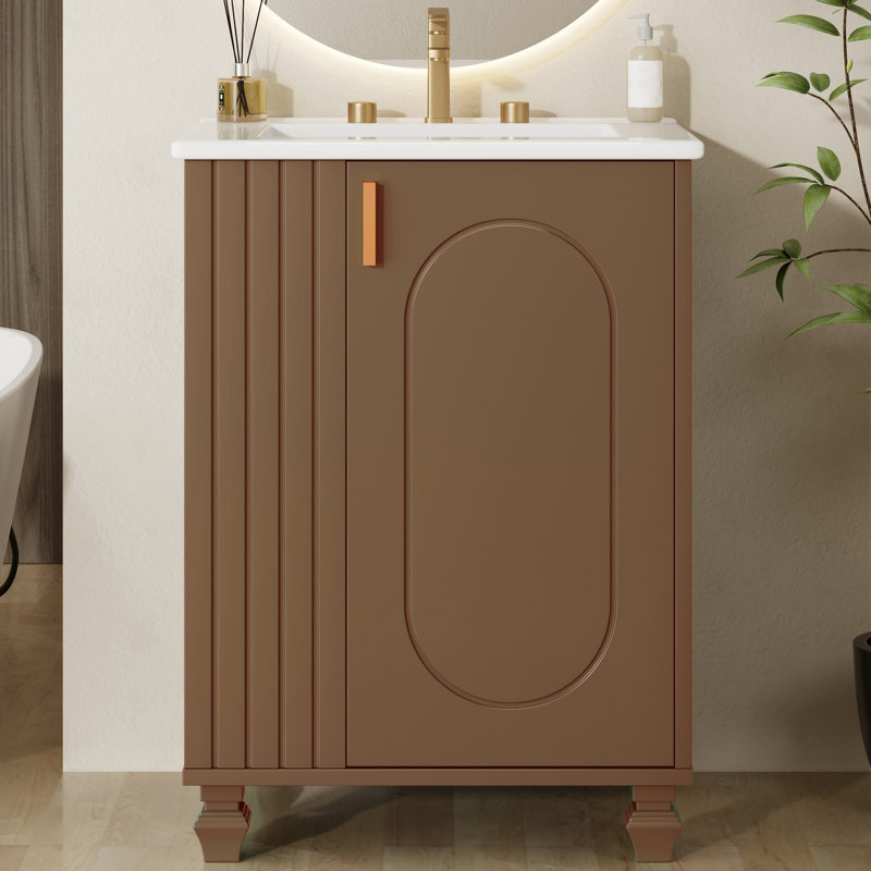 Meuble-lavabo simple 24 po avec comptoir en céramique 24 po, Brun