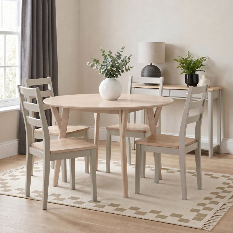 Berenike Rubberwood Solid Wood Dining Set, White/Grey