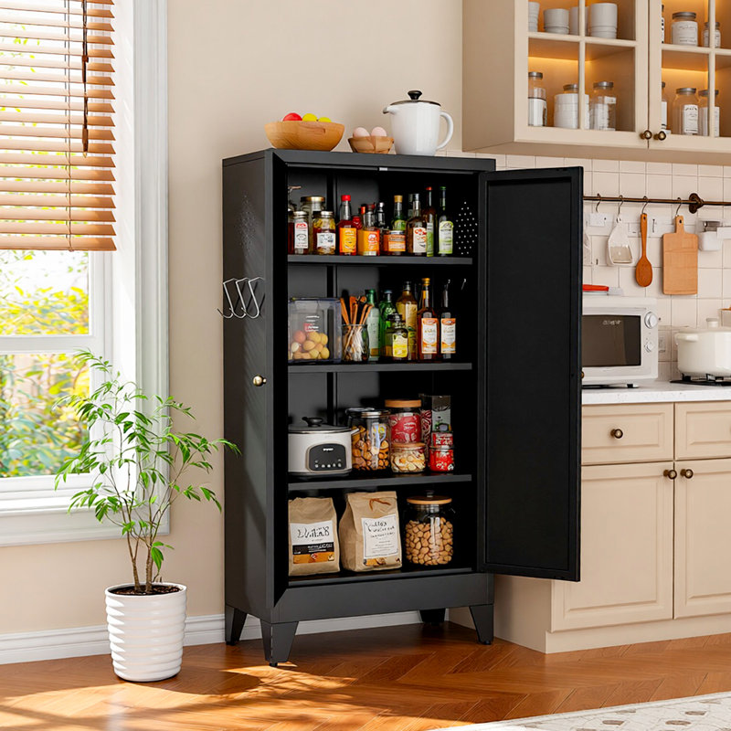 Armoire de cuisine Mikenlee en métal noir - Étagères autoportantes réglables pour la cuisine, le garde-manger et la salle de bain