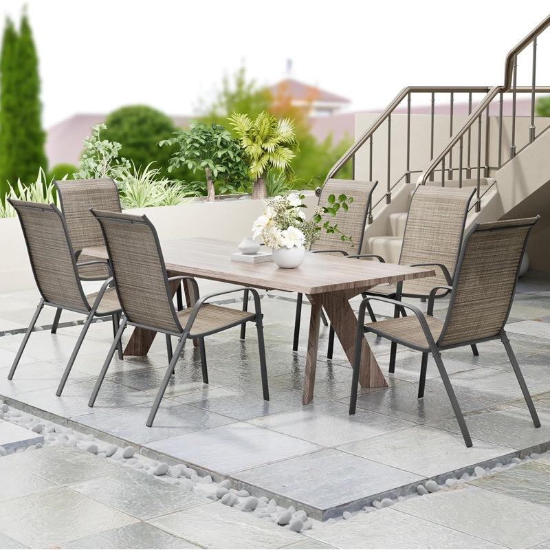 Stacking Patio Dining Side Chair, Brown