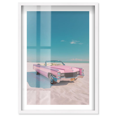 «Pink Cadillac Dream Shadowbox Print Retro Glam Decor» par Notoriart, cadre blanc, 24 x 36