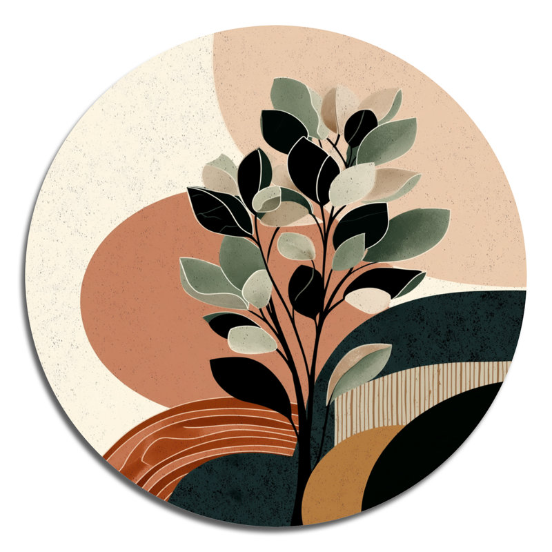Art mural rond en métal noir et vert - Botanicals abstraits, L 36 po x H 36 po