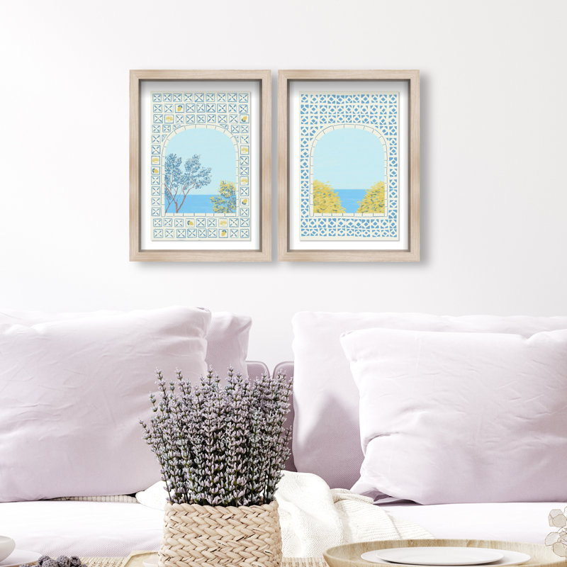 Mediterranean window set Shadowbox Nautical & Beach Print by Oliver Gal, Black Frame, 10 x 15, 110"H x 74"W