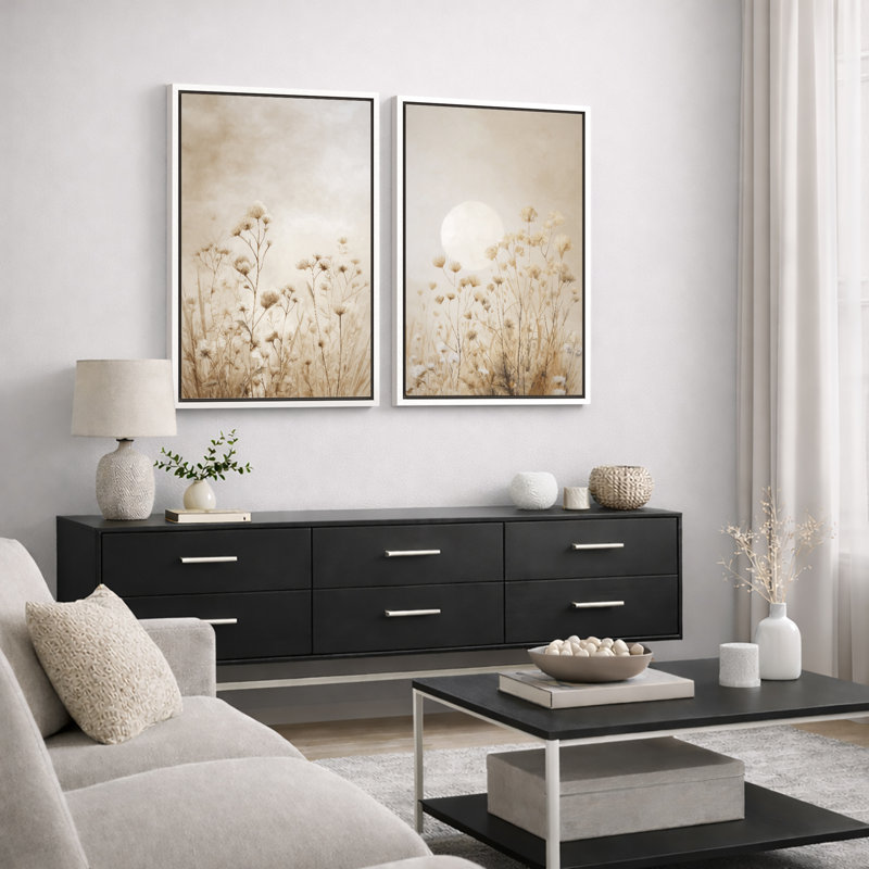 Art minimaliste de champ de fleurs minimalistes, images de chambre à coucher, impression sur toile encadrée, 2 pièces