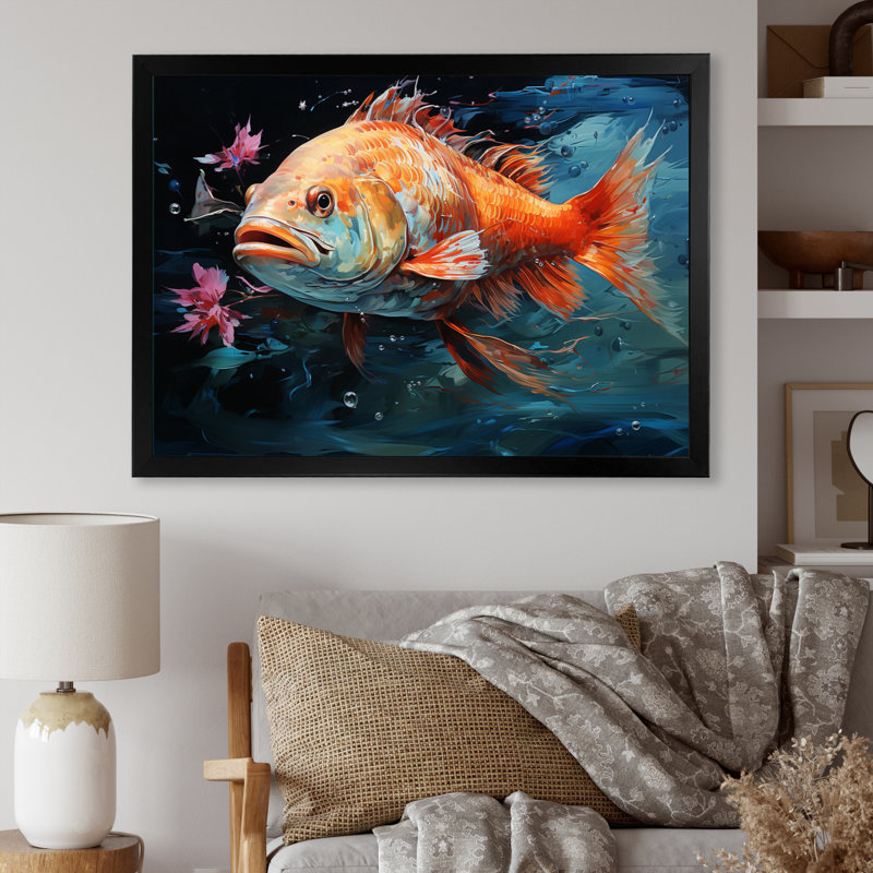 " Fishing Carp Collage III ", 24" H x 32" W x 1" D, Black Single Picture Framed
