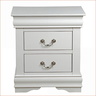Table de chevet traditionnelle blanche à 2 tiroirs avec poignées en nickel brossé