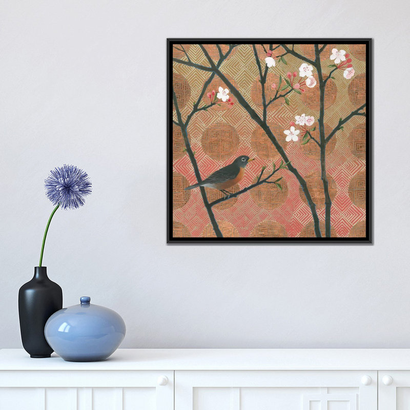 « cerise fleurs ii », impression sur toile tendue, H 18 po x l 18 po x P 1,5 po, Toile avec cadre noir, Pas de tapis