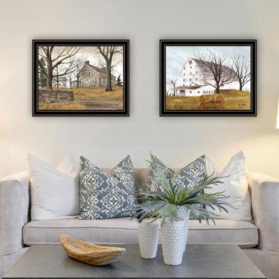 2 Wall Art : Stone Cottage & White Wooden Barn With Hay Rake. Living Room, Bedroom Adorn. Multicolor Wood+Paper. 18X1x14 In. 5 Lb. Made In Us Allure: Home Decoration For Living, Bedroom.