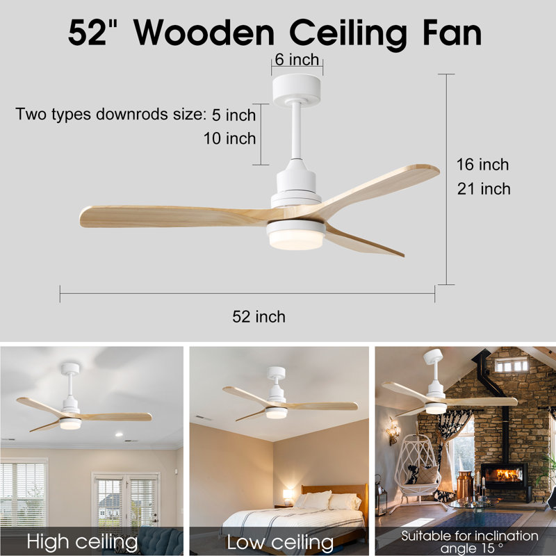 Detrica 52" Ceiling Fan with LED Lights and Remote Included, Matte White