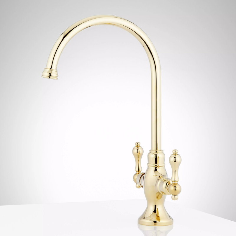 Isabel Double Handle Single Hole Bar and Kitchen Faucet, Polished Brass