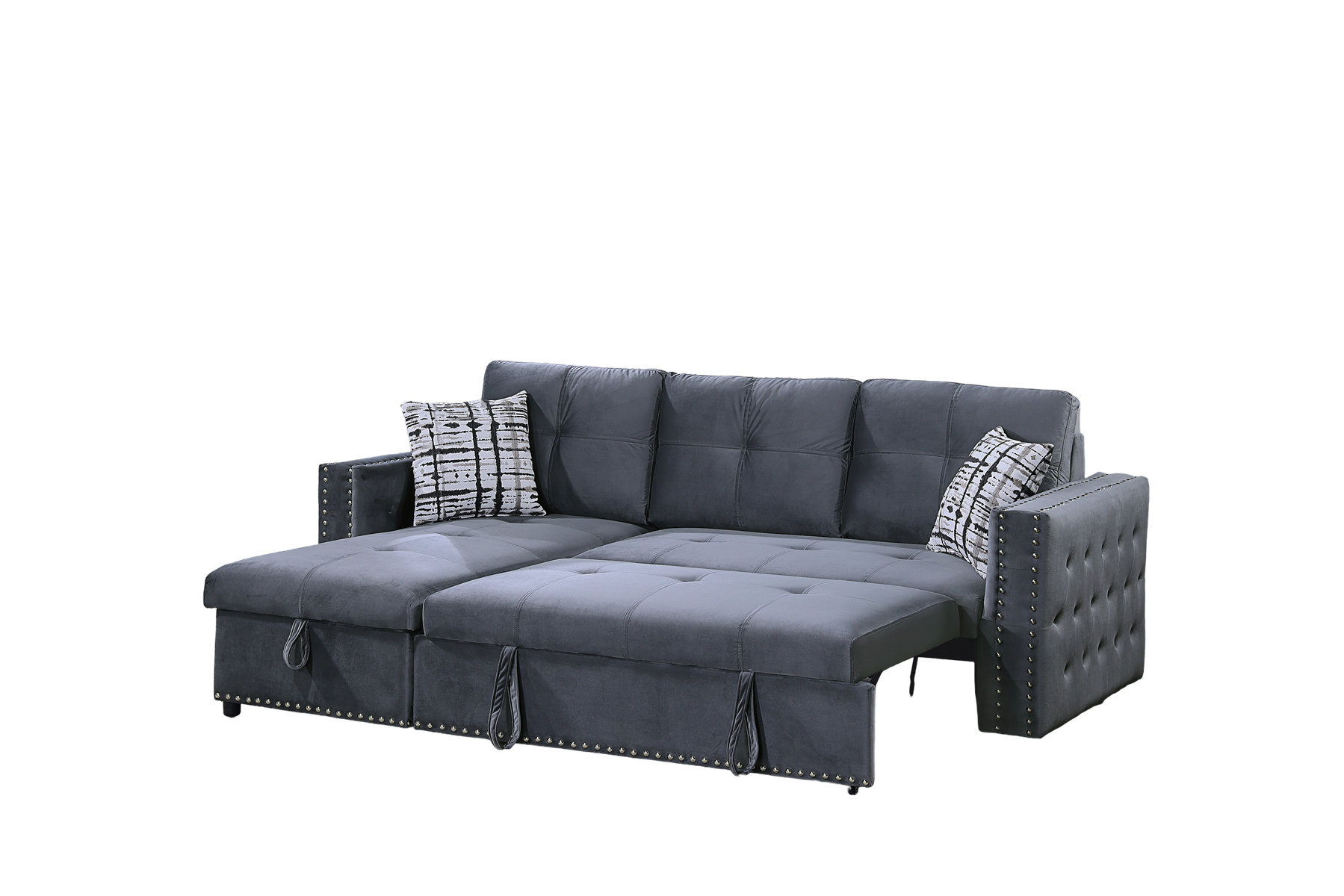 Latitude Run® Gray Velvet Convertible Sectional Sofa Pull Out Bed Couch ...
