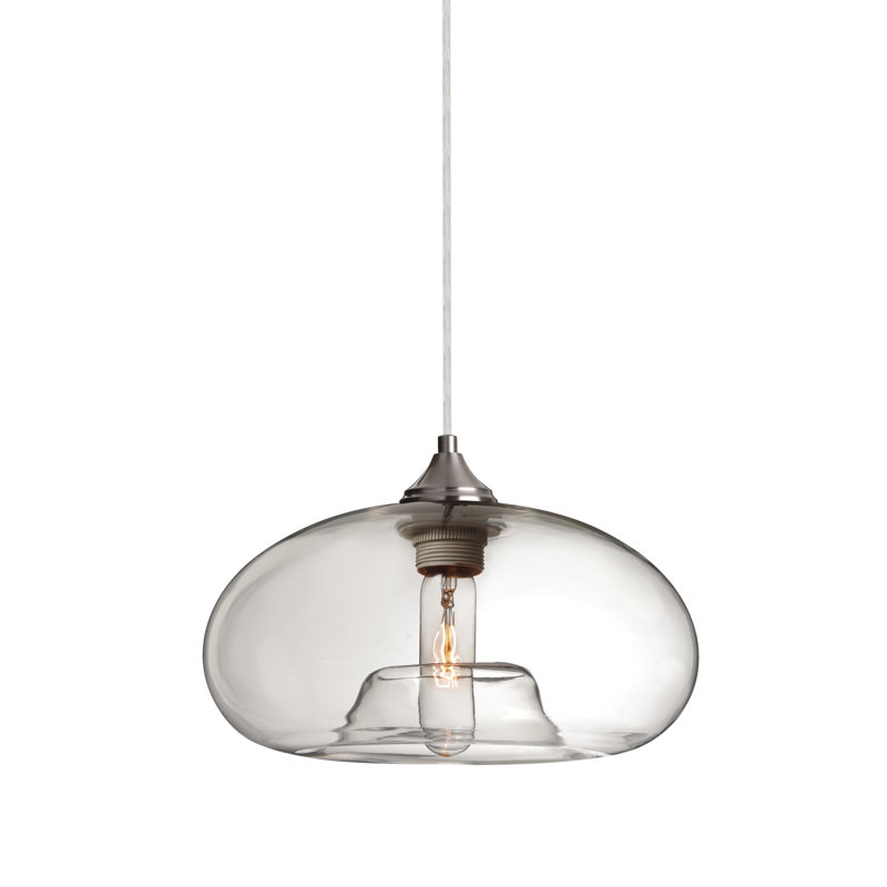 Luminaire suspendu en dome à 1 lumière, Nickel satiné, Transparent