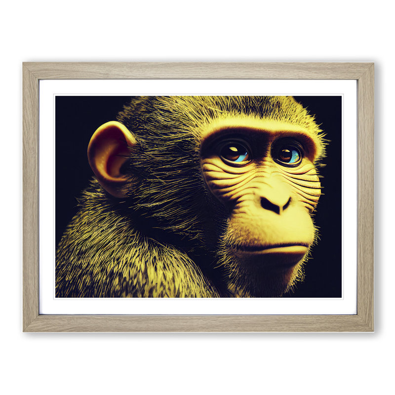 Monkey Portrait - Framed Print, 46cm H x 64cm W, Oak Framed