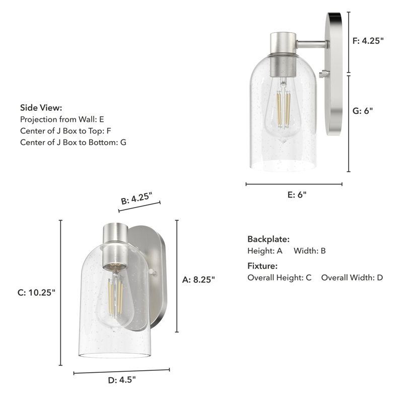 Hunter Lochemeade Noble Bronze 1 Light Sconce Wall Light Fixture, Brushed Nickel, Clear