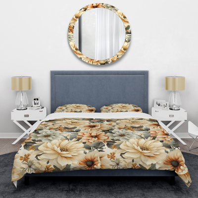Ensemble de housse de couette Neutral Tones Essence Buttercup Floral Pattern