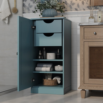 100% Solid Wood Bathroom Storage Cabinet, Raised Panel Door, 2 Drawers, Adjustable Shelves, 16.5" Wide, 35.75" Tall