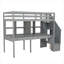 Structure de lit simple de taille mezzanine avec escalier de rangement et bureaux et tablettes doubles