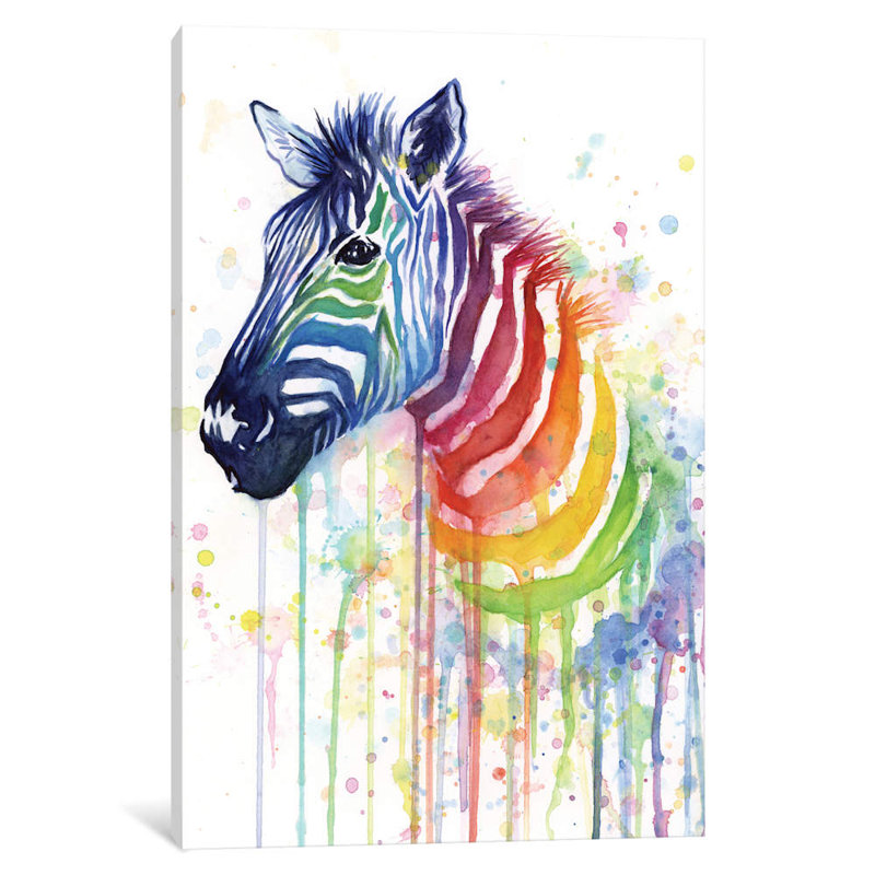 Rainbow Zebra by Olga Shvartsur - Wrapped Canvas Painting, 152.5 cm H x 101.5 cm W