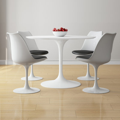 Modholic Tulip 42" Fiberglass Dining Table & Set Of 4 Chairs, Black