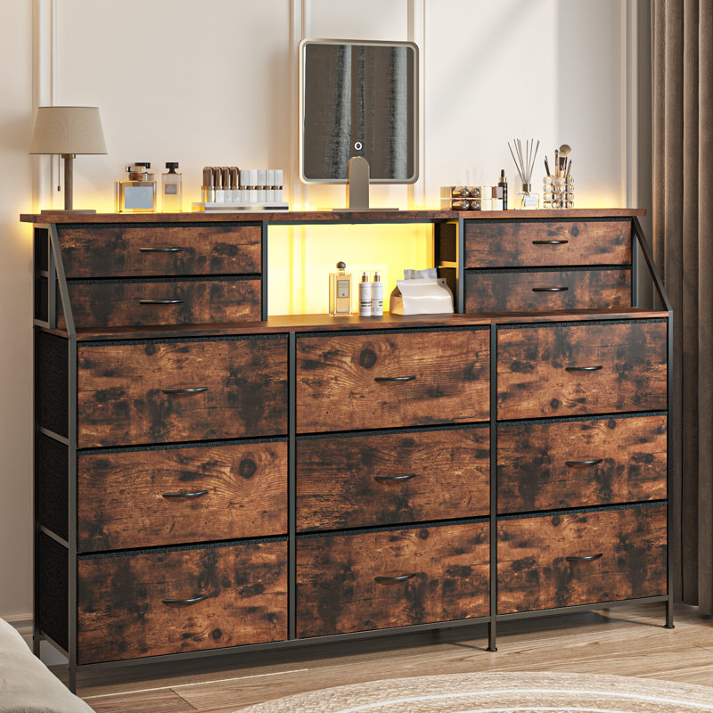 70" Bedroom Dresser With 13 Large Drawers, Brown