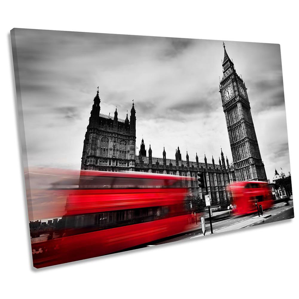 Red London City Bus Big Ben - Wrapped Canvas Print