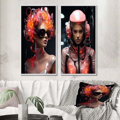 «Neon Woman Sci Fi Portrait I», ensemble d'art mural sur toile