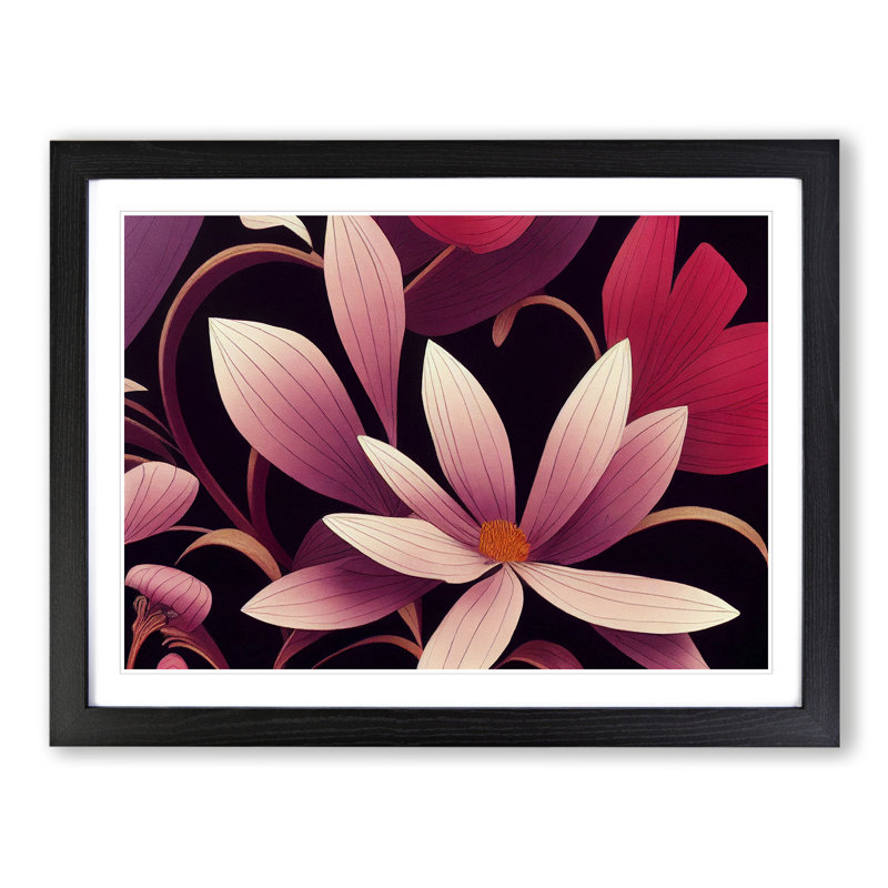 Distinguished Flowers - Single Picture Frame Painting, Black, 46cm H x 64cm W x 2cm D