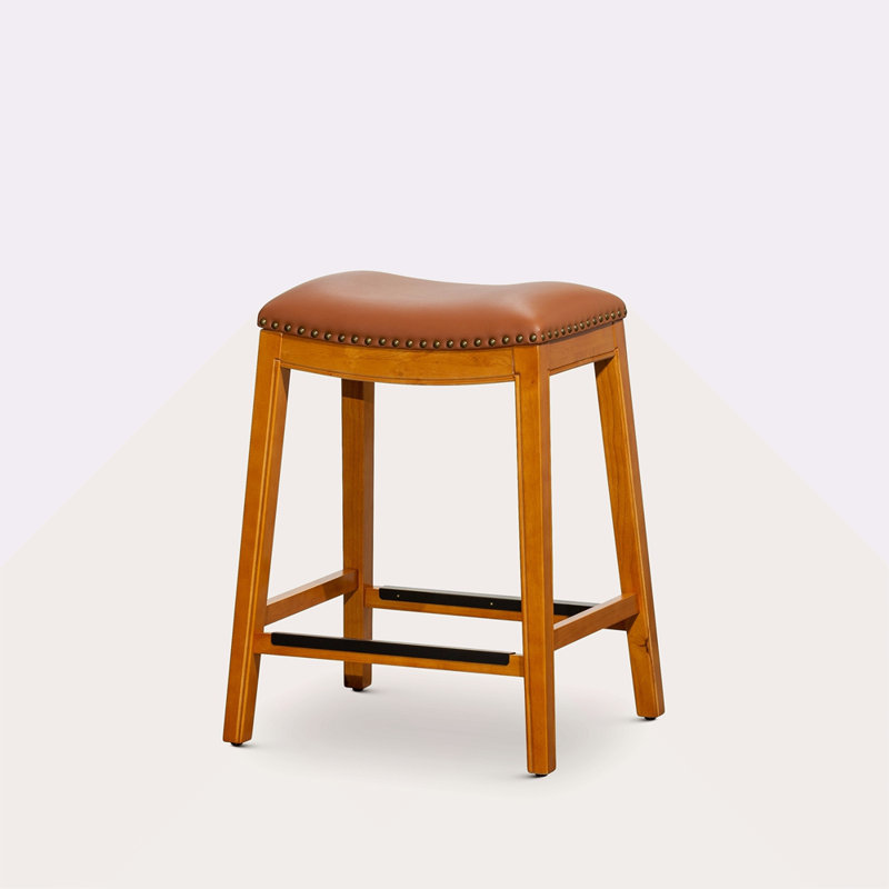 Tabouret de comptoir 24 po, siège en cuir, Orange, Naturel