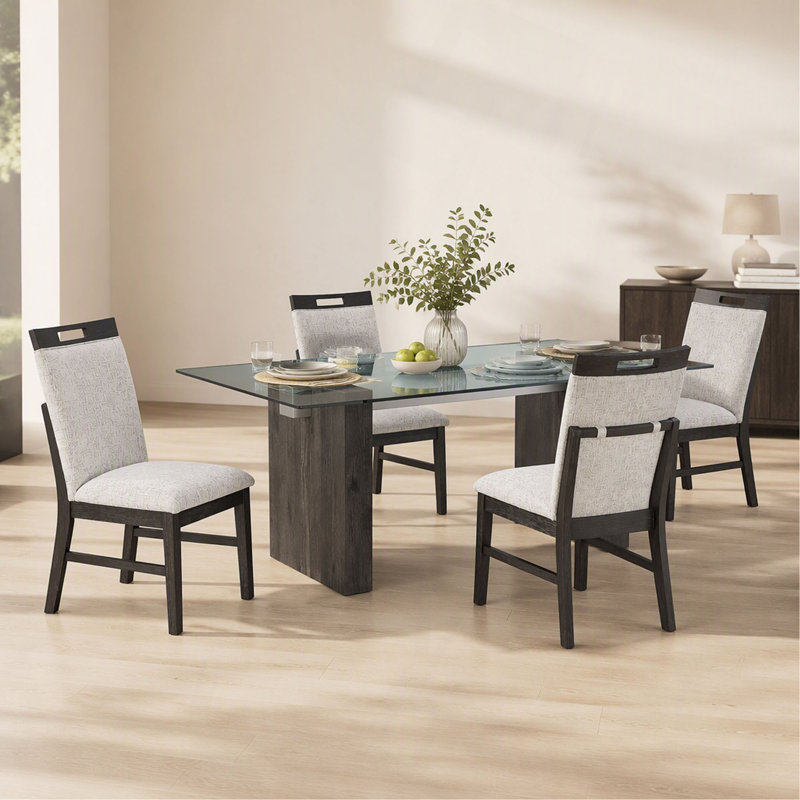 Washed Dining Table with Tempered Glass