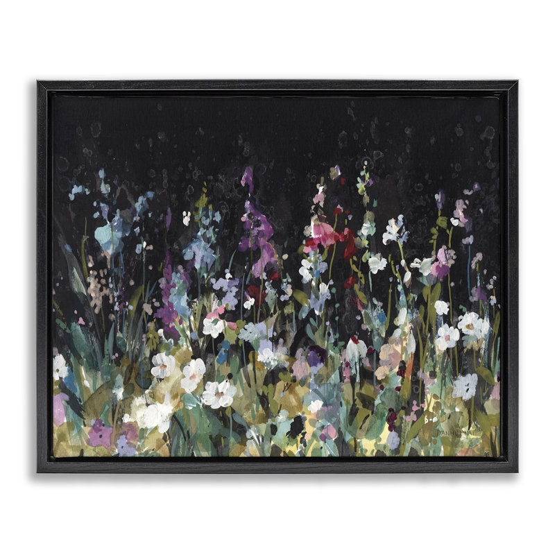 «Dark Garden Meadow», art mural encadré par Danhui Nai, H 17 po x l 21 po, Cadre flottant noir de jais