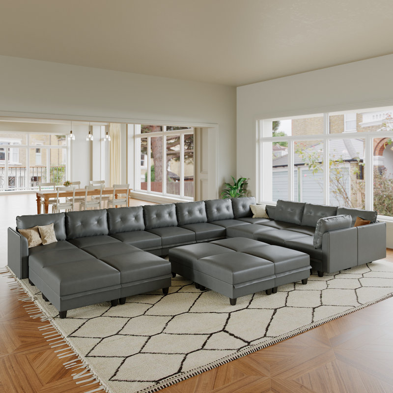 Canapé modulaire 21 pièces Zendajas, Similicuir gris