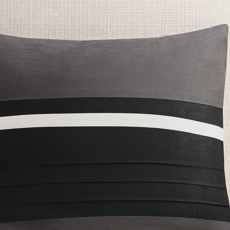 7 Piece Comforter For King Bed Black Faux Suede, , Microsuede Design, 2 Shams, 3 Decorative Pillows, Washable Black, Suede Transitional Style, Fill, Pillows With Embroidery, Wrinkle- Steam Iron
