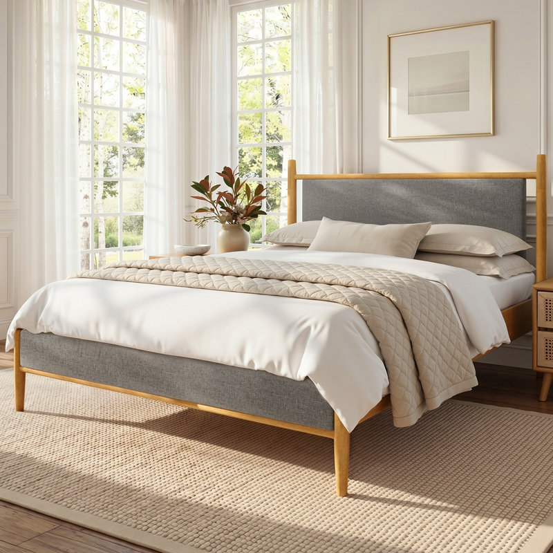 Mid-Century Upholstered Platform Bed, Queen