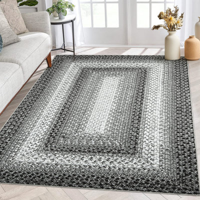 Tapis intérieur moderne lavable à bordure géométrique avec tapis doux pour décor de bureau à domicile-_104G-GRIS