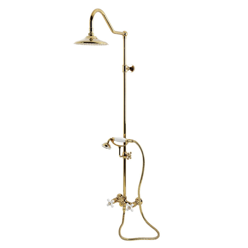 Kingston Brass Kingston Wall Mount Rain Drop Shower System with Hand Shower, Polished Brass