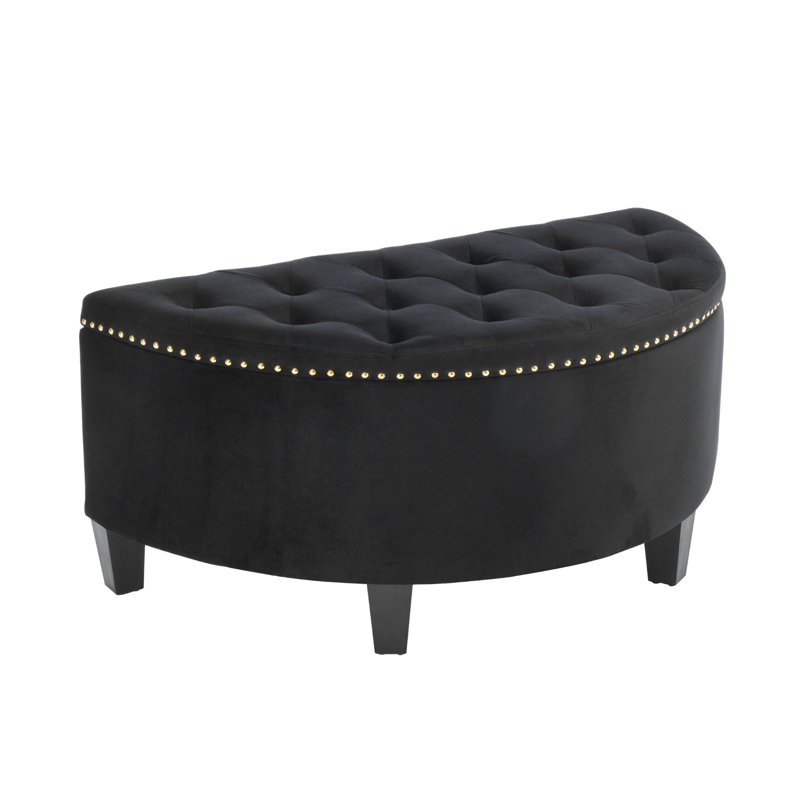 Luna Storage Bench for Bedroom, Offers Sitting Bench with Ample Space for Bedding, and Smooth Velvet with Button Tufted Design, Silver Nailhead, Comfy Polyurethane Foam