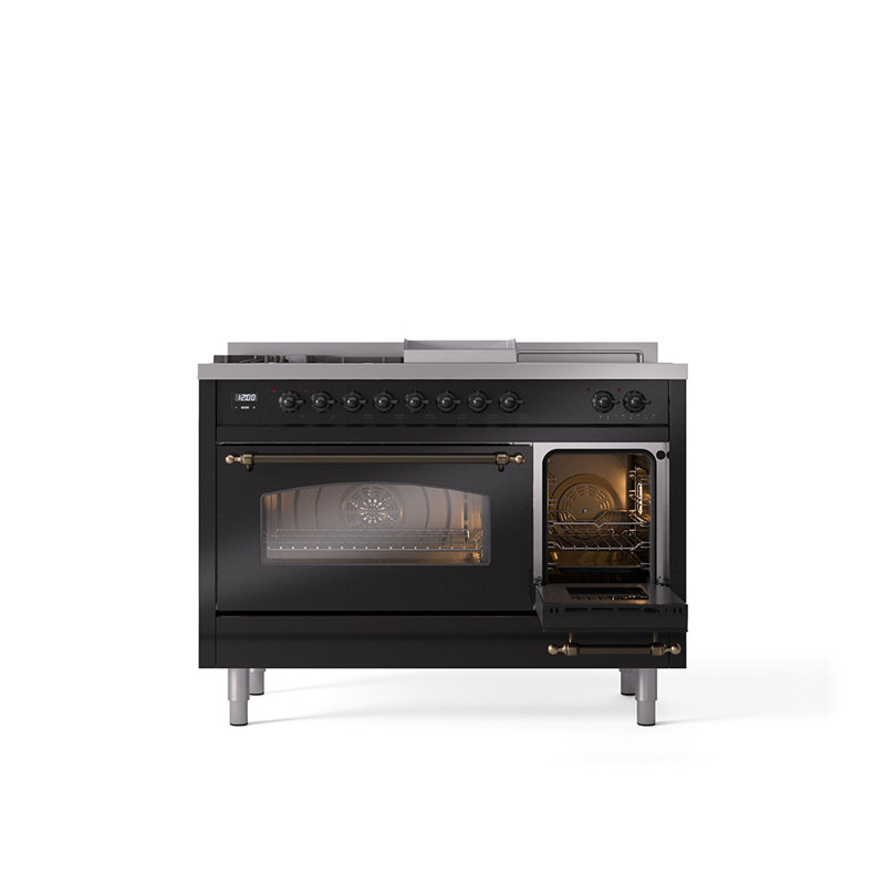 ILVE Nostalgie II 48 Dual Fuel Range, Glossy Black/Bronze, Natural Gas