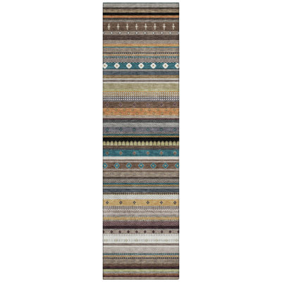 Machine Washable Indoor/Outdoor Husby ACN2218 Striped Rug