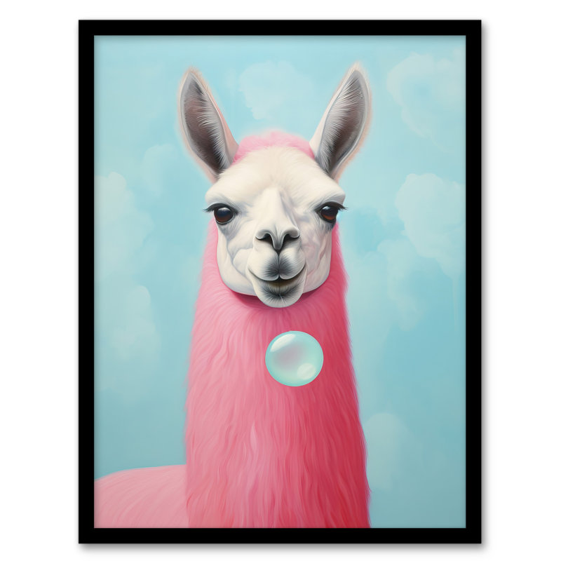 Llama Bubbles Oil Pastel Quirky Animal - Single Picture Frame Print