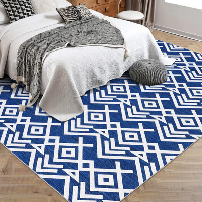 Geometric Boho Area Rug – Machine Washable Non-Slip Carpet for Living Room & Bedroom