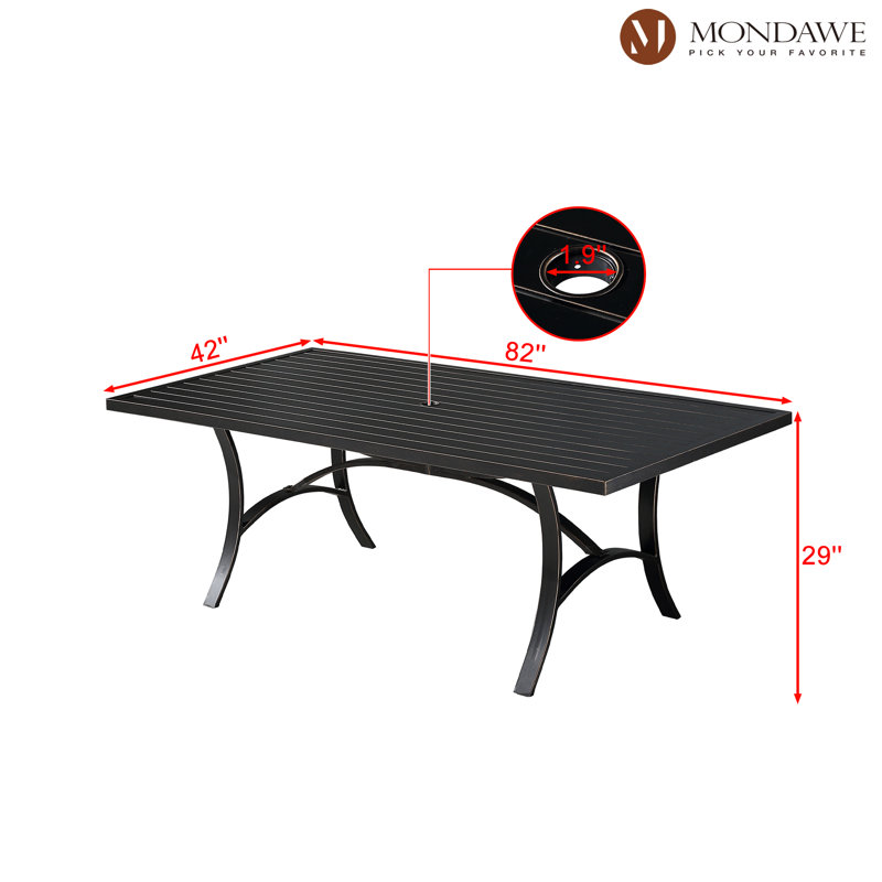 82'' W x 42'' D Rectangular All-Aluminum Outdoor Dining Table with Slatted Top and 1.9'' Umbrella Hole