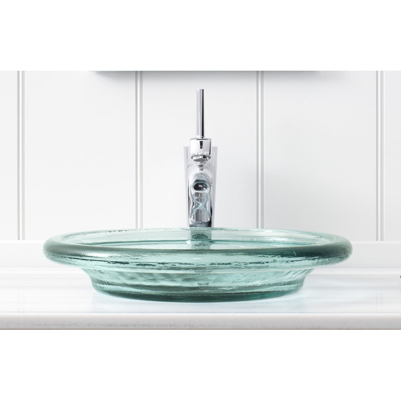 Spun Glass® ARTIST EDITIONS Oval Faceted Glass Bathroom Vessel Sink, Translucent Dew