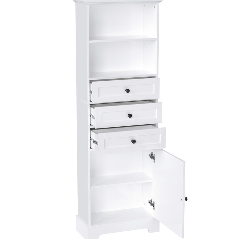 3 armoires blanches avec tablettes réglables - tableau de bord, spacieuses pour la salle de bain avec rangement à domicile, bureau 3 tiroirs, tablettes, finition