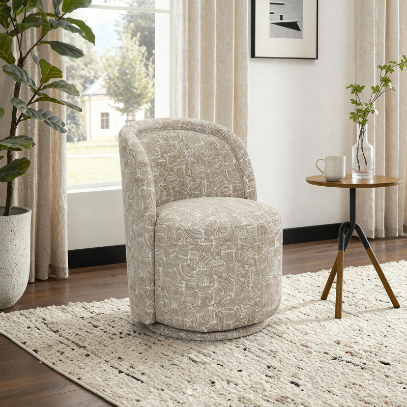 Modern Upholstered Chenille Swivel Barrel Dining Chair, Earth Yellow, 1